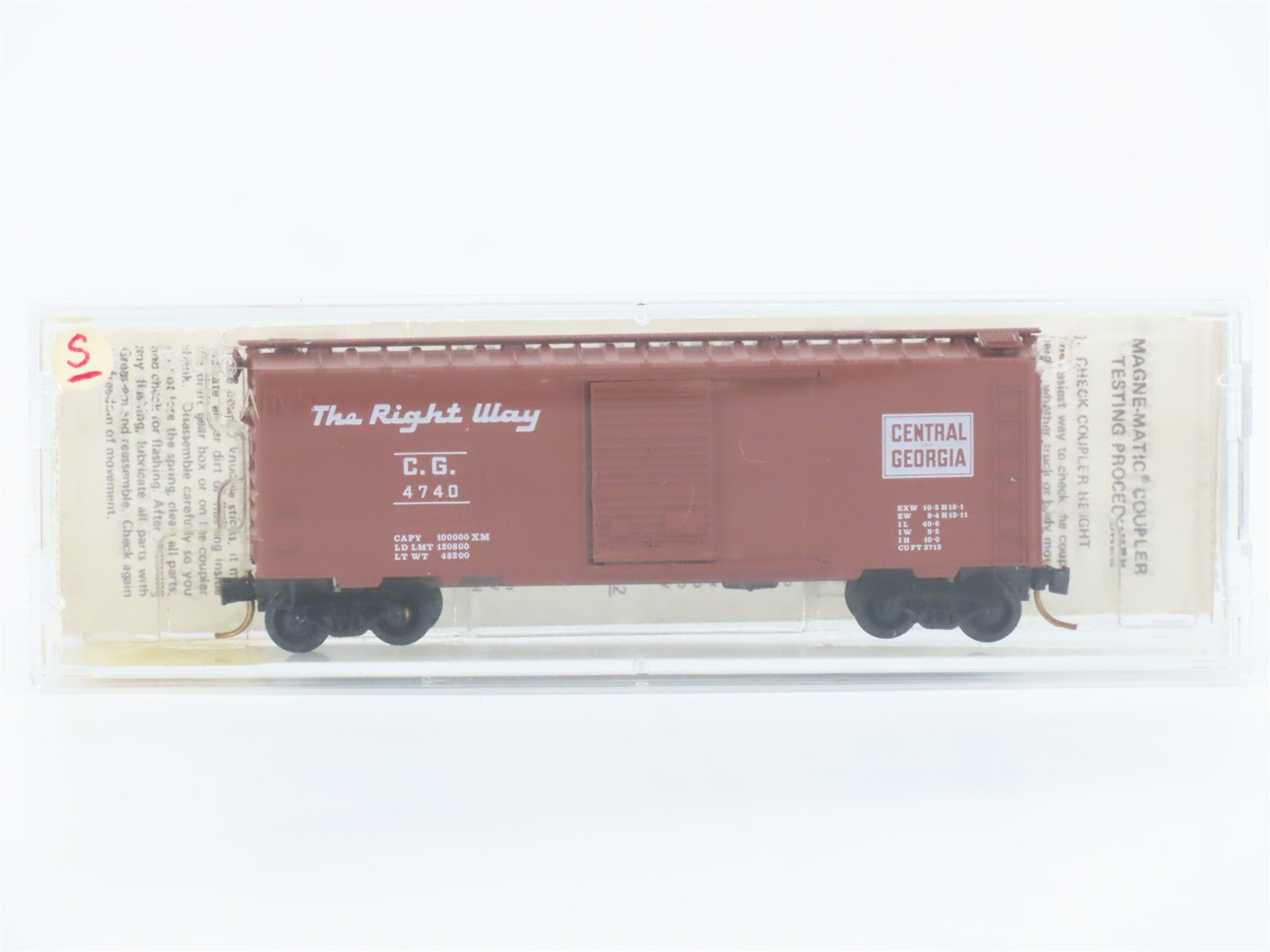 N Scale Kadee Micro-Trains MTL 20920 CG Central of Georgia 40' Box Car #4740