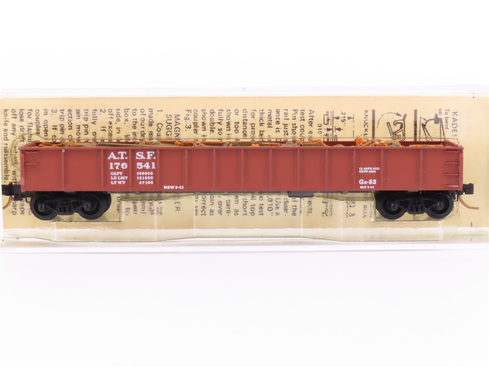 N Scale Micro-Trains MTL/Kadee 48060 ATSF Railway 50' Gondola Car #176541 wLoad