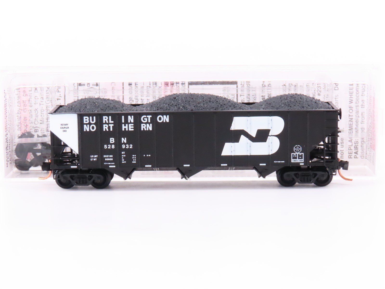 N Micro-Trains MTL 108110 BN Burlington Northern 3-Bay Hopper Car #528932 wLoad