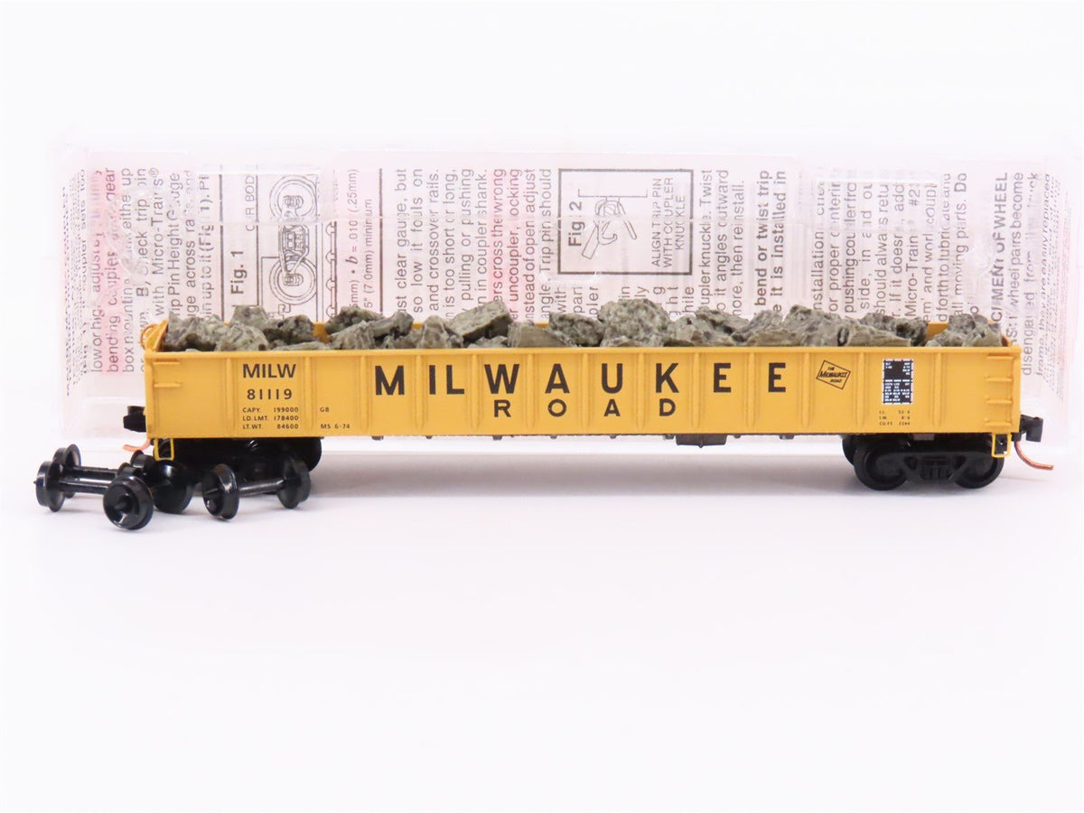 N Micro-Trains MTL 48110.2 MILW Milwaukee Road 50&#39; Gondola Car #81119 w/Load