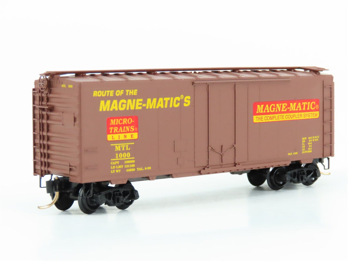 N Scale Micro-Trains Line MTL 21220 Route of the Magne-Matics 40&#39; Box Car #1000