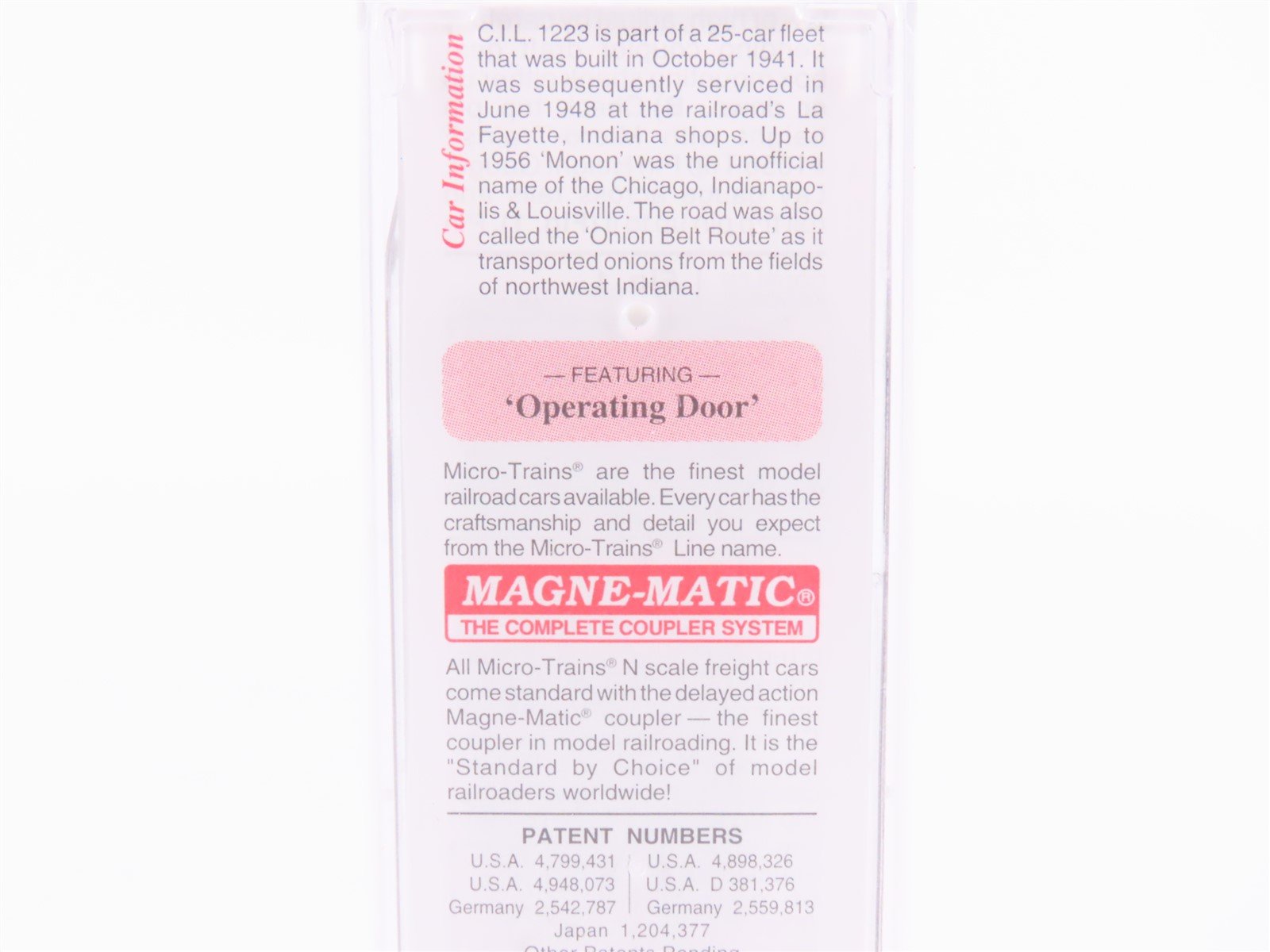 N Micro-Trains MTL 20576 CIL Monon 40' Standard Single Door Boxcar #1223