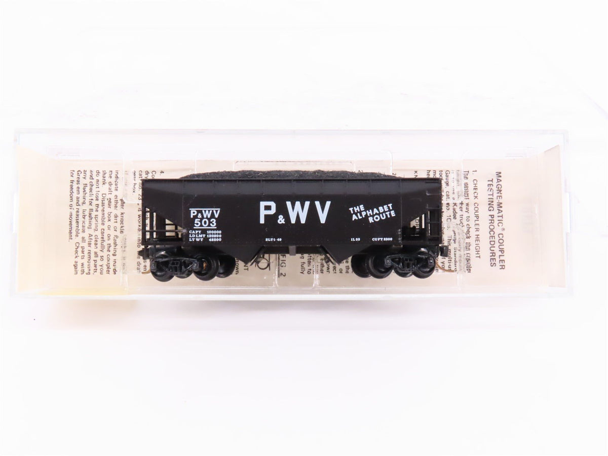 N Kadee Micro-Trains MTL 55260 P&amp;WV &quot;Alphabet Route&quot; 2-Bay Hopper #503 w/ Load