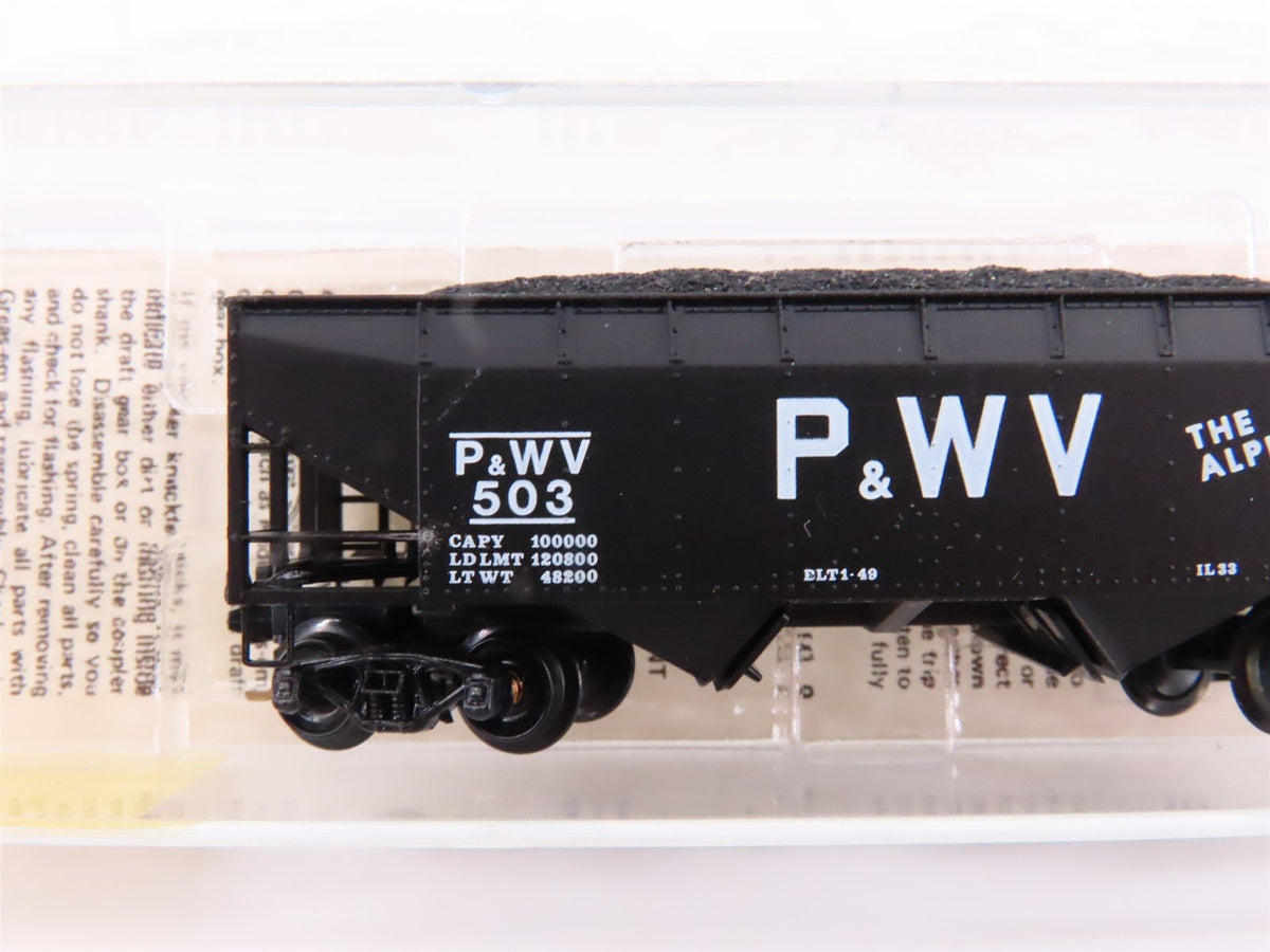 N Kadee Micro-Trains MTL 55260 P&amp;WV &quot;Alphabet Route&quot; 2-Bay Hopper #503 w/ Load