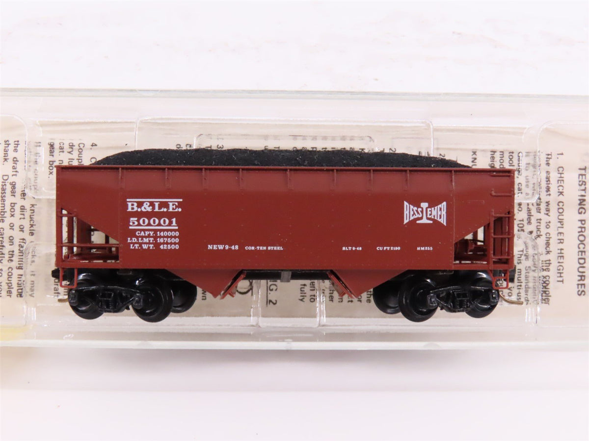 N Kadee Micro-Trains MTL 55290 B&amp;LE 33&#39; 2-Bay Offset Hopper #50001 w/ Load