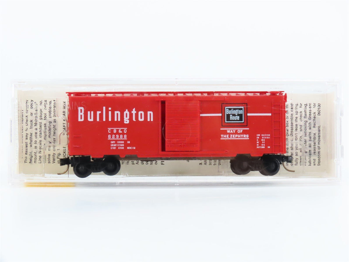 N Scale Micro-Trains MTL 20170 CB&amp;Q Burlington Route 40&#39; Box Car #62988