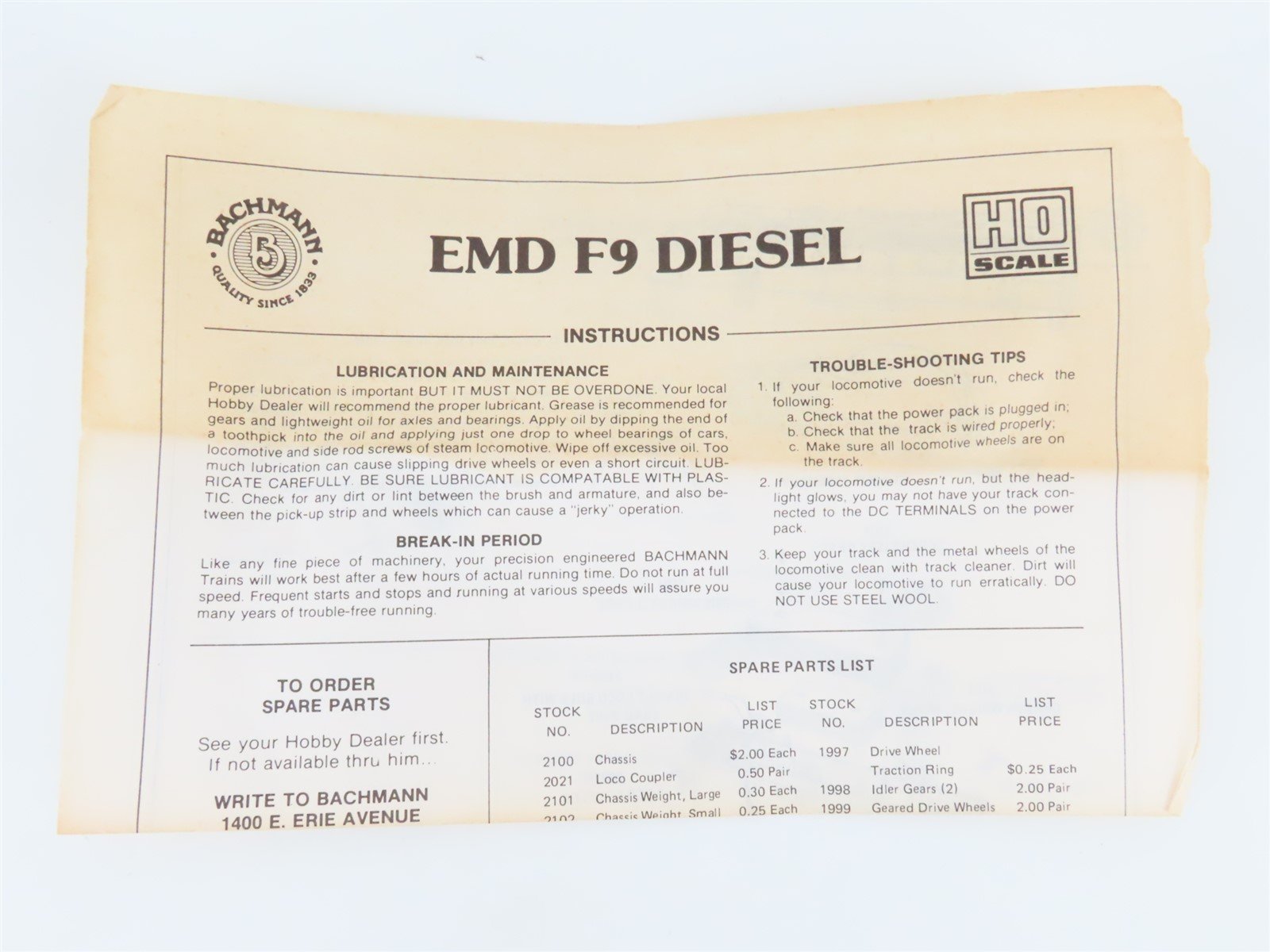 HO Scale Bachmann 61600 UP Union Pacific F9A Diesel Locomotive #1468 w/ Caboose