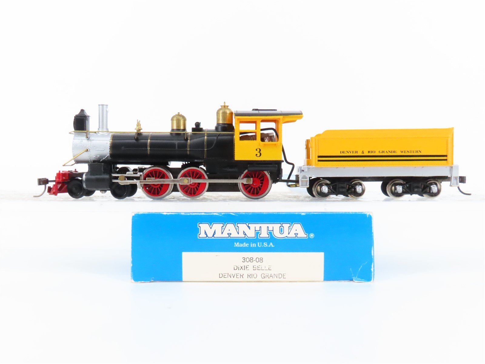 HO Scale Mantua 308-08 DRGW Rio Grande Dixie Belle 4-4-0 Steam Locomotive #3