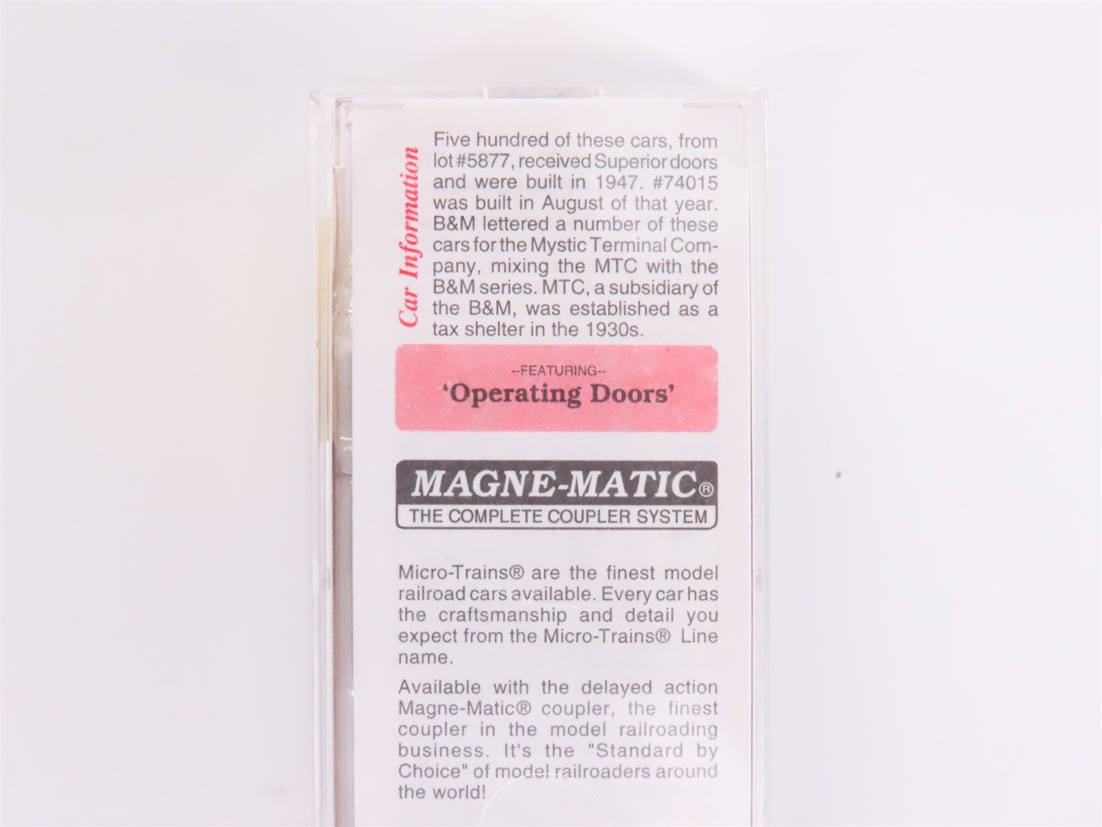 N Scale Micro-Trains MTL 20426 MTC Mystic Terminal Company 40' Box Car #74015