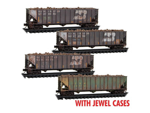 N Micro-Trains MTL 98305075 CTRN/ex-BN 3-Bay Hoppers 4-Pack w/ Load - Weathered