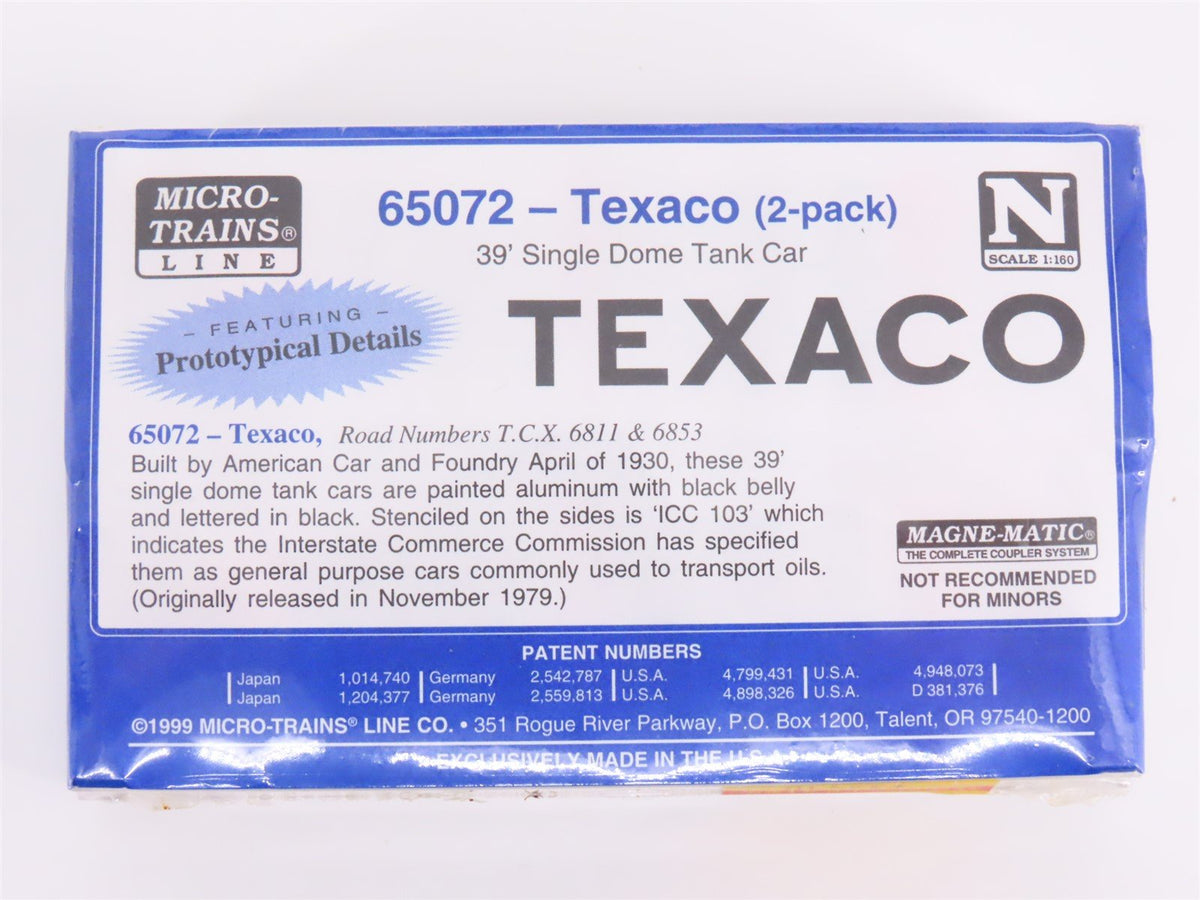 N Scale Micro-Trains MTL 65072 TCX Texaco Single Dome Tank Car 2-Pack Sealed