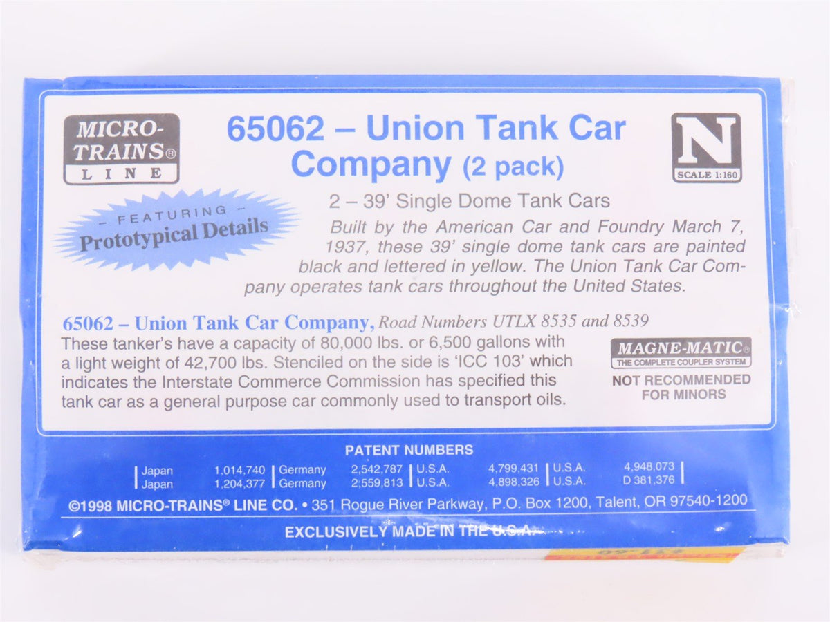 N Scale Micro-Trains MTL 65062 UTLX Union Single Dome Tank Car 2-Pack Sealed