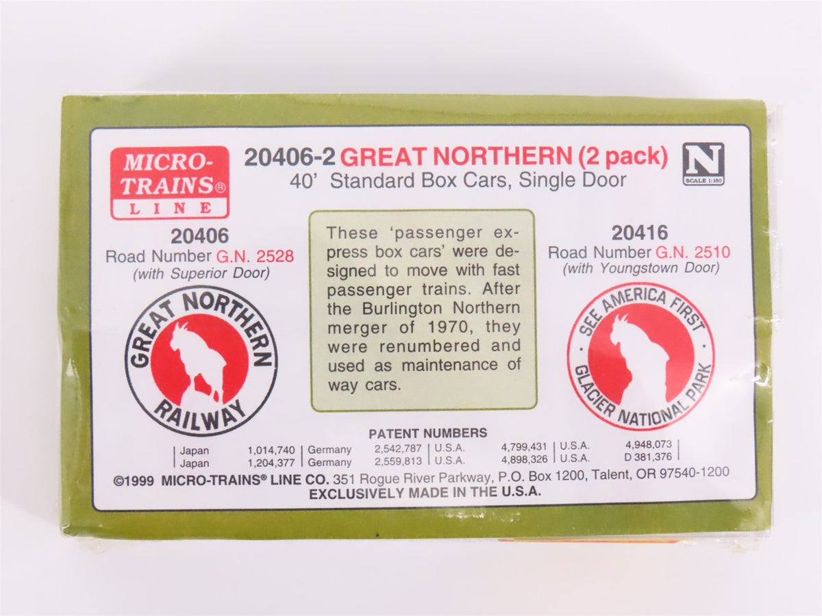 N Scale Micro-Trains MTL 20406-2 GN Great Northern 40&#39; Box Car 2-Pack Sealed