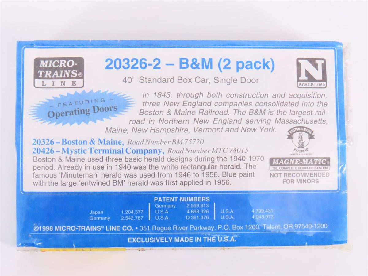 N Scale Micro-Trains MTL 20326-2 BM/MTC 40&#39; Single Door Box Car 2-Pack Sealed