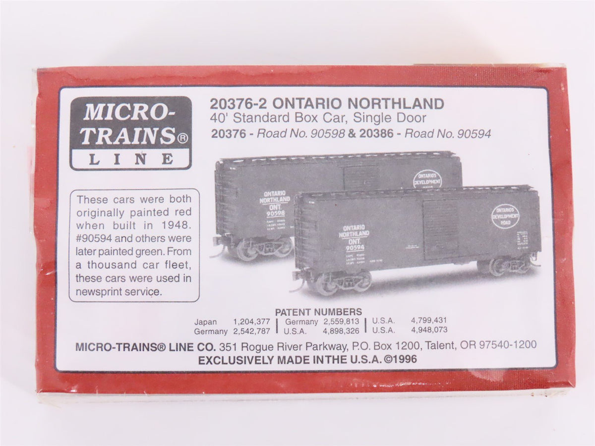 N Scale Micro-Trains MTL 20376-2 ONT Ontario Northland 40&#39; Box Car 2-Pack Sealed