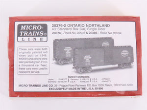 N Scale Micro-Trains MTL 20376-2 ONT Ontario Northland 40' Box Car 2-Pack Sealed