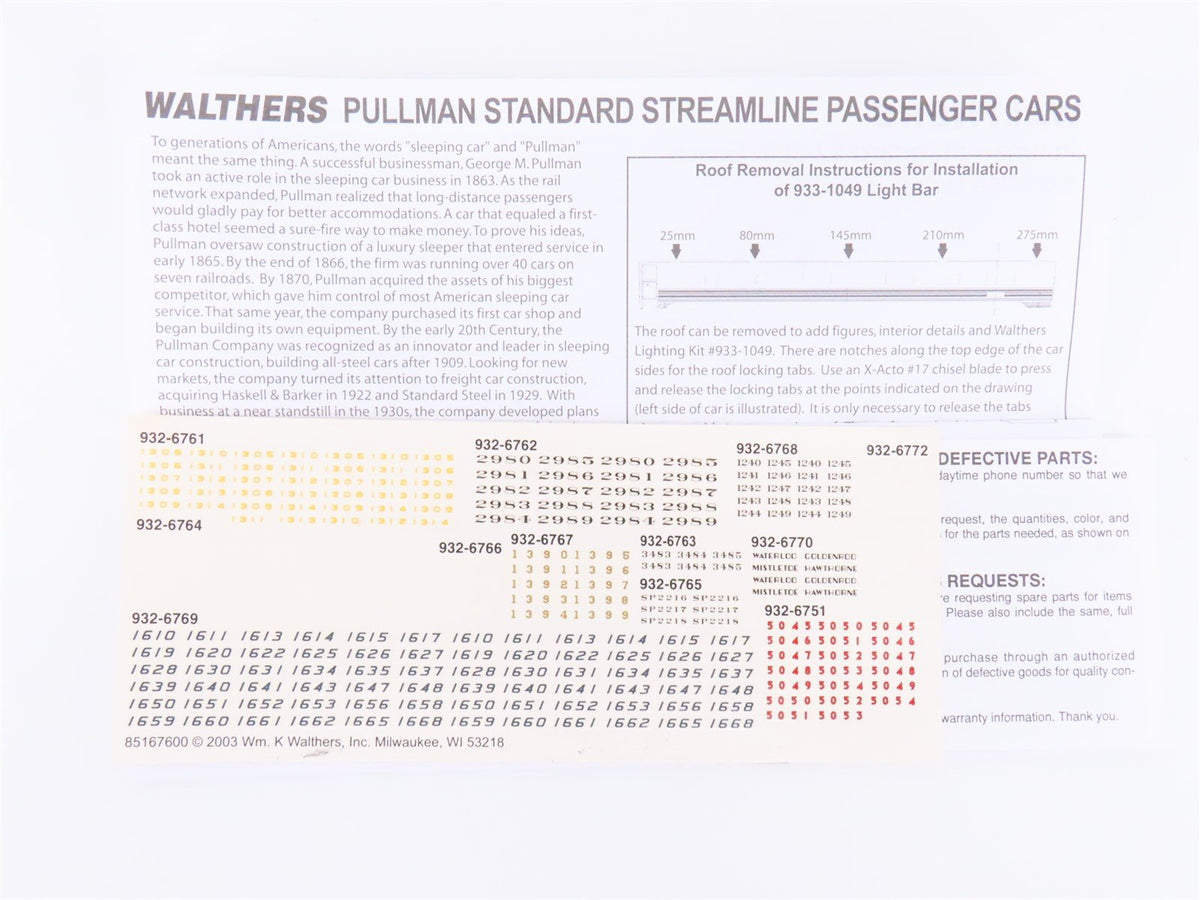 HO Scale Walthers 932-6762 ATSF Santa Fe Pullman 52-Seat Coach Passenger Car