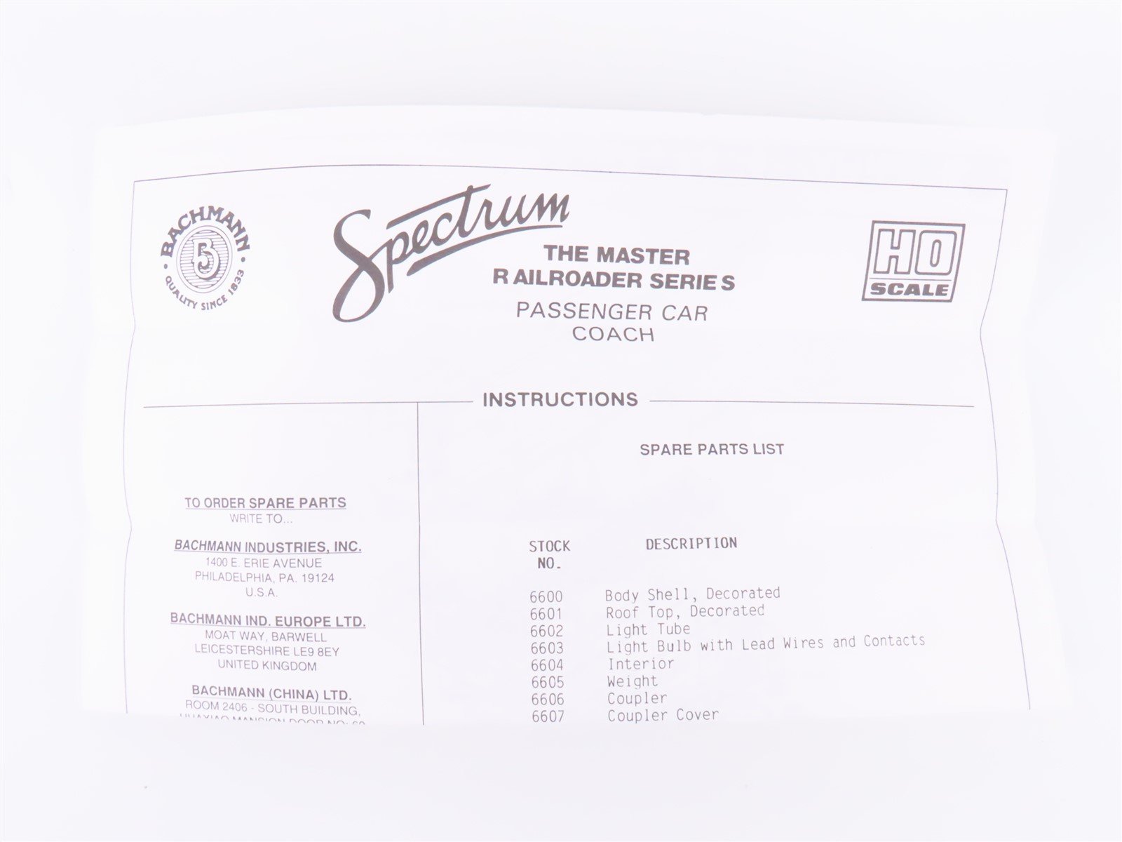 HO Scale Bachmann Spectrum 89315 ATSF Santa Fe Coach