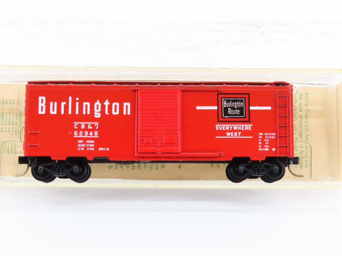 N Kadee Micro-Trains MTL 20338 CB&amp;Q Burlington 40&#39; Box Car #62948 - Blue Label