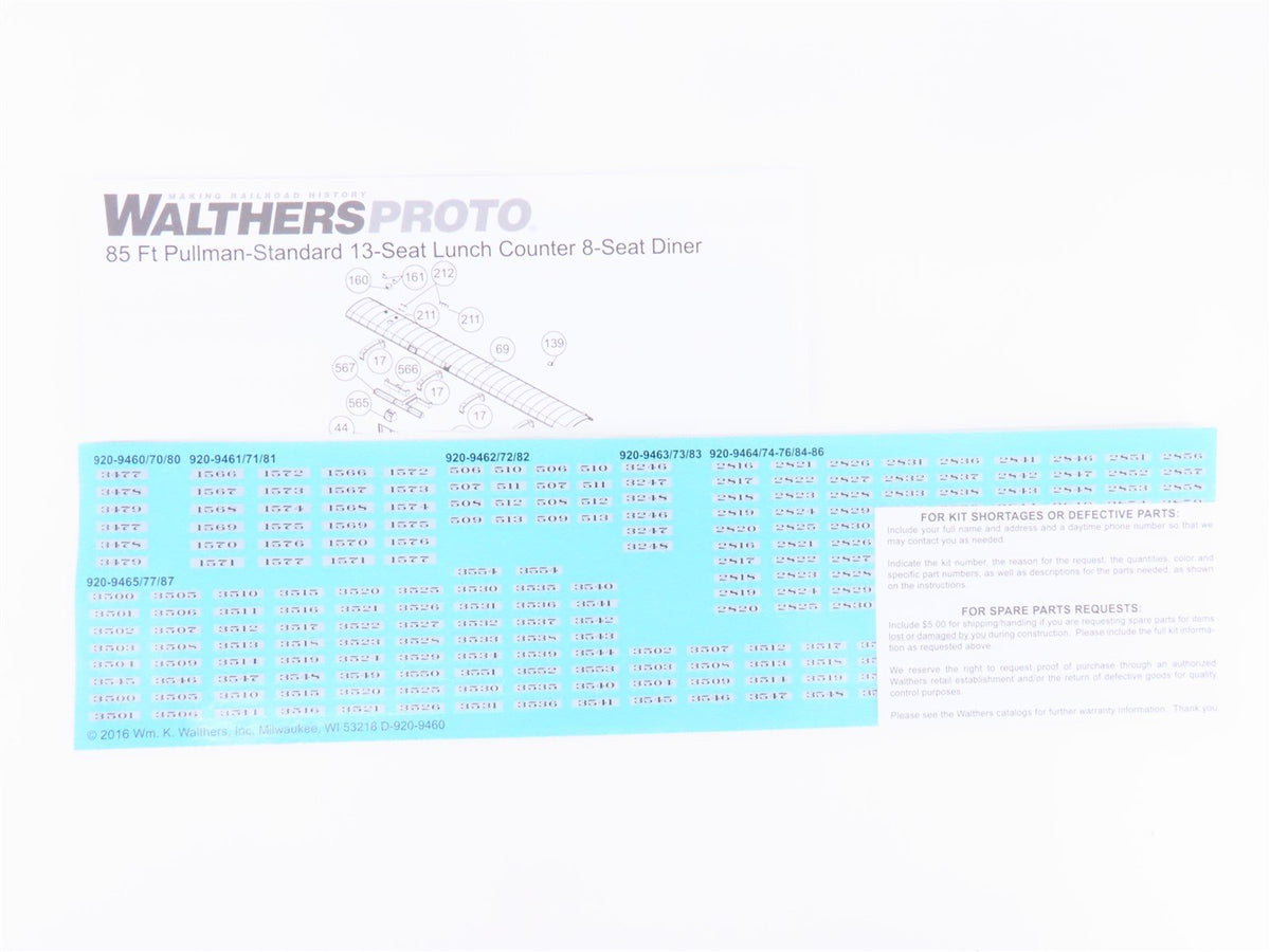 HO Walthers Proto 920-9461 ATSF Santa Fe 85&#39; P-S 20-Seat Dinner Passenger Car