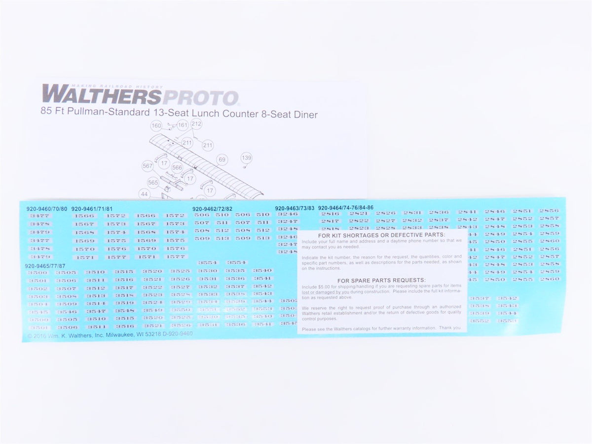 HO Walthers Proto 920-9461 ATSF Santa Fe 85&#39; P-S 20-Seat Diner Passenger Car