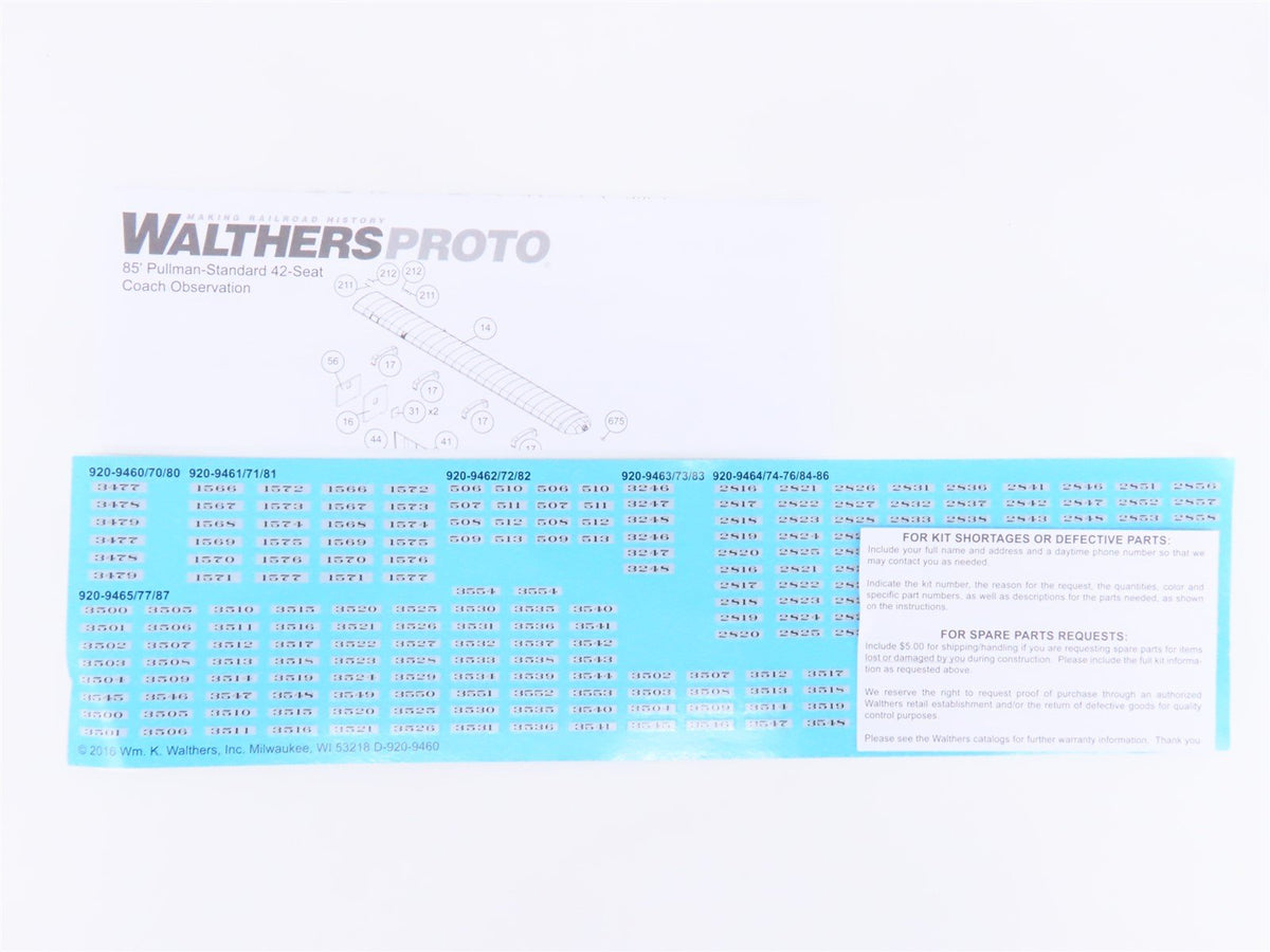 HO Walthers Proto 920-9483 ATSF Santa Fe 85&#39; P-S 42-Seat Obs Passenger Car