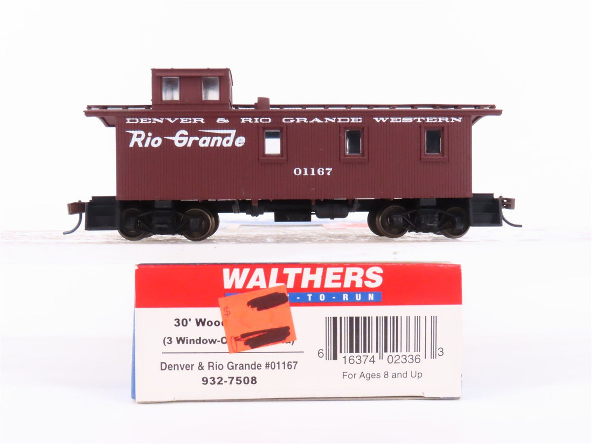 HO Scale Walthers 932-7508 DRGW Rio Grande 30&#39; Wood Caboose #01167