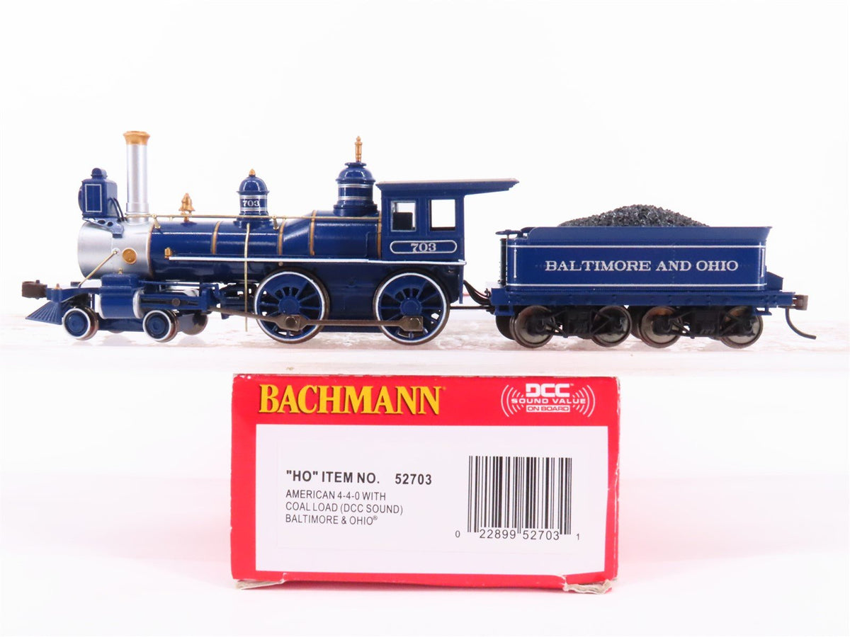 HO Bachmann 52703 B&amp;O Baltimore &amp; Ohio 4-4-0 American Steam #703 w/ DCC &amp; Sound