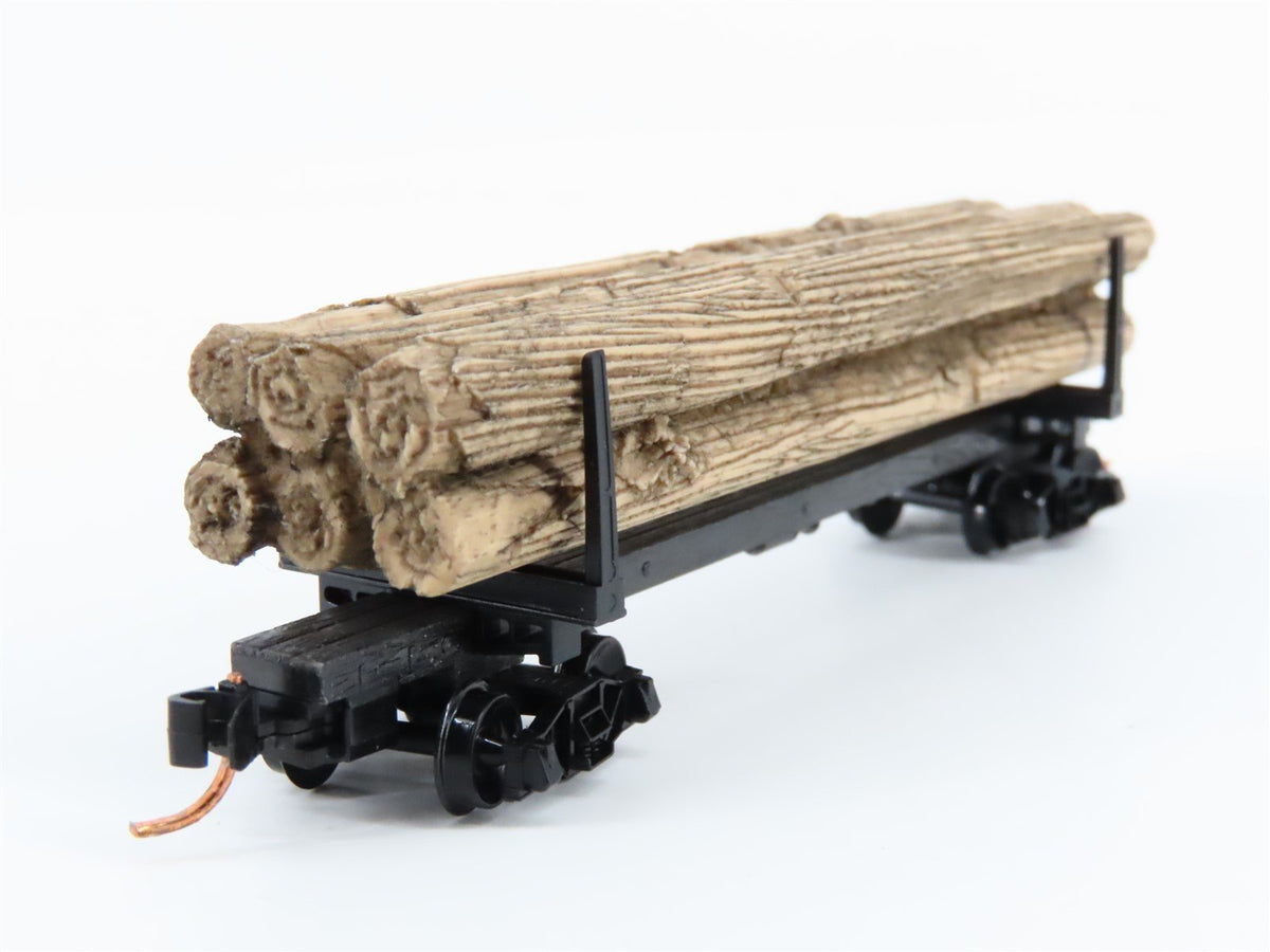 N Micro-Trains MTL 11400050 Unlettered 40&#39; Modern Log Car w/ Uprights &amp; Load