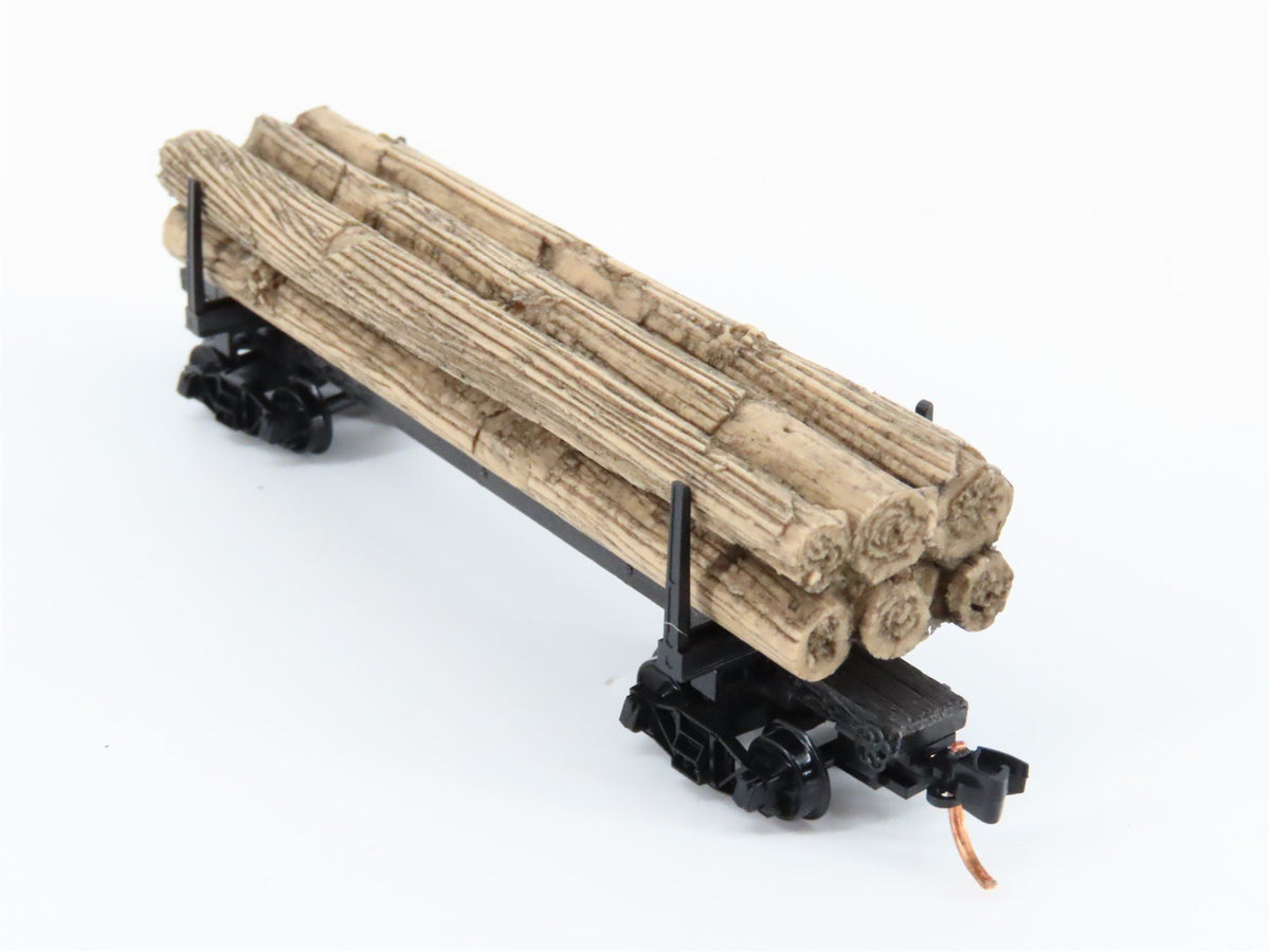 N Micro-Trains MTL 11400050 Unlettered 40&#39; Modern Log Car w/ Uprights &amp; Load