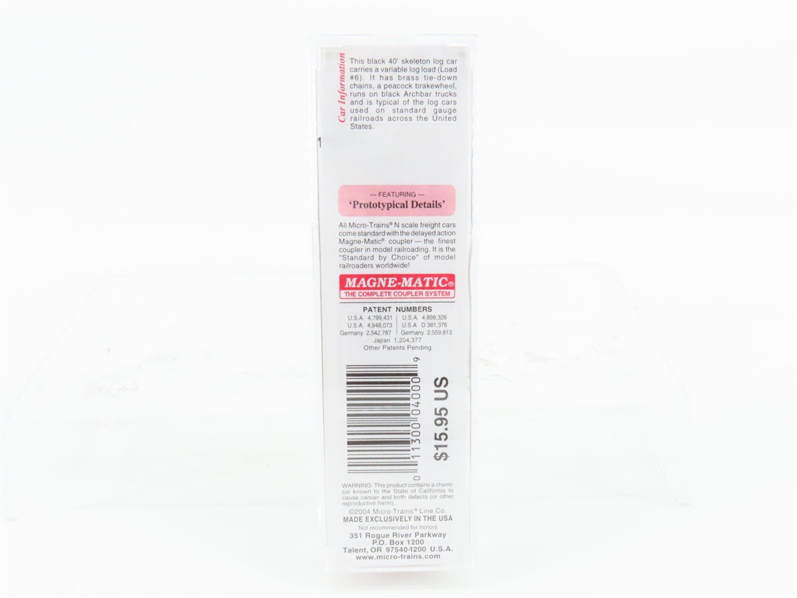 N Scale Micro-Trains MTL 113040 Unlettered 40' Skeleton Log Car w/ Load #6