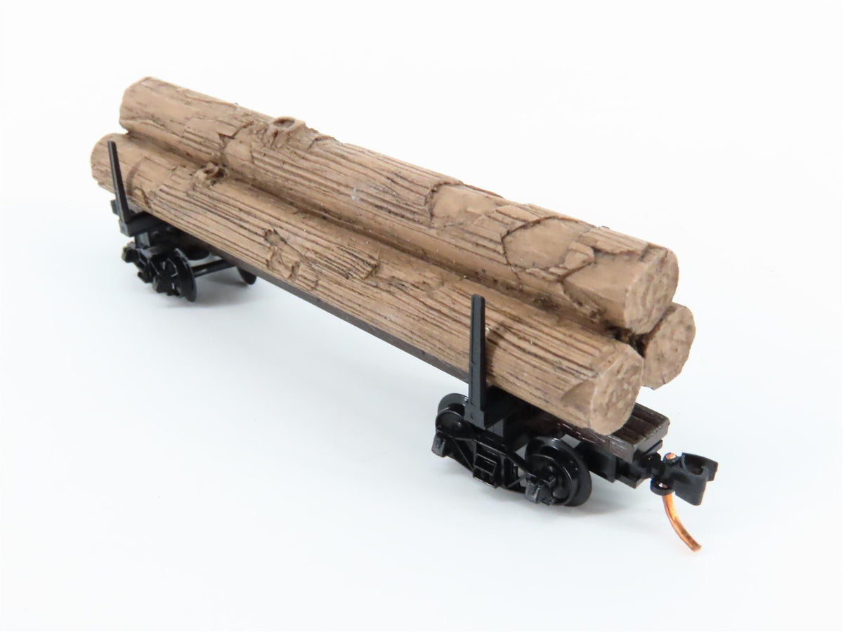 N Micro-Trains MTL 11400040 Unlettered 40&#39; Modern Log Car w/ Uprights &amp; Load