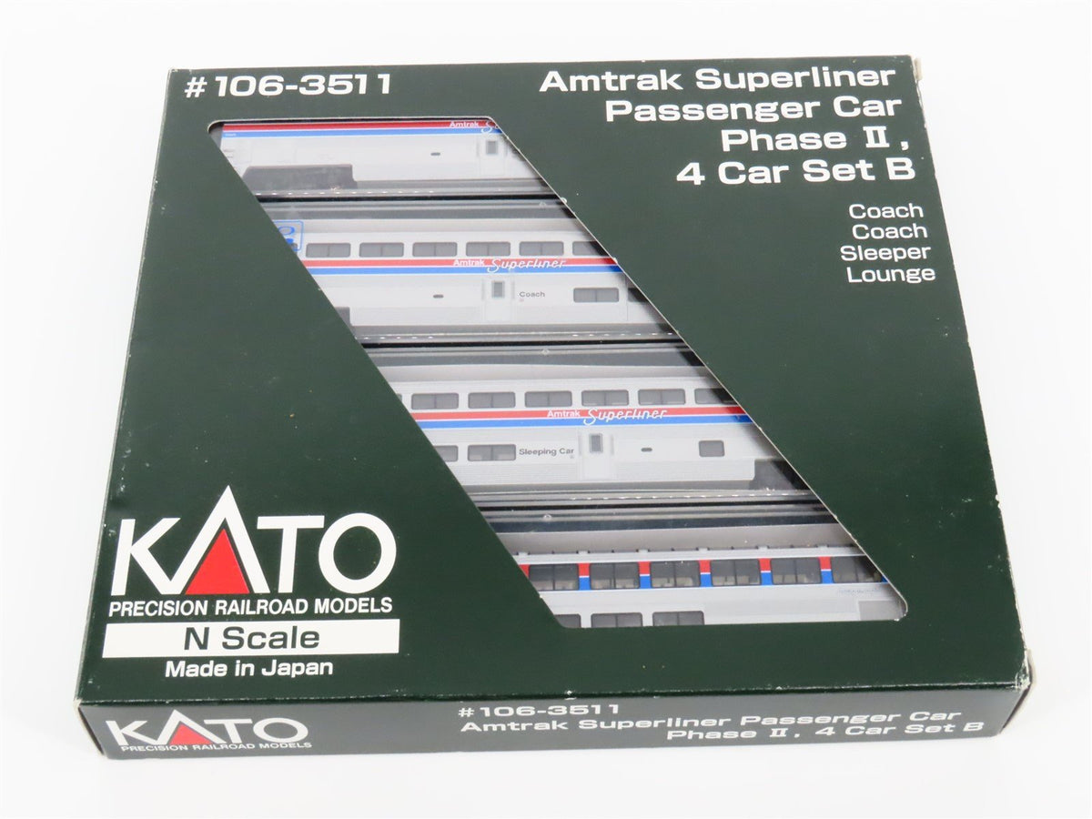 N Scale KATO 106-3511 AMTK Amtrak Phase II Superliner Passenger 4-Car Set B