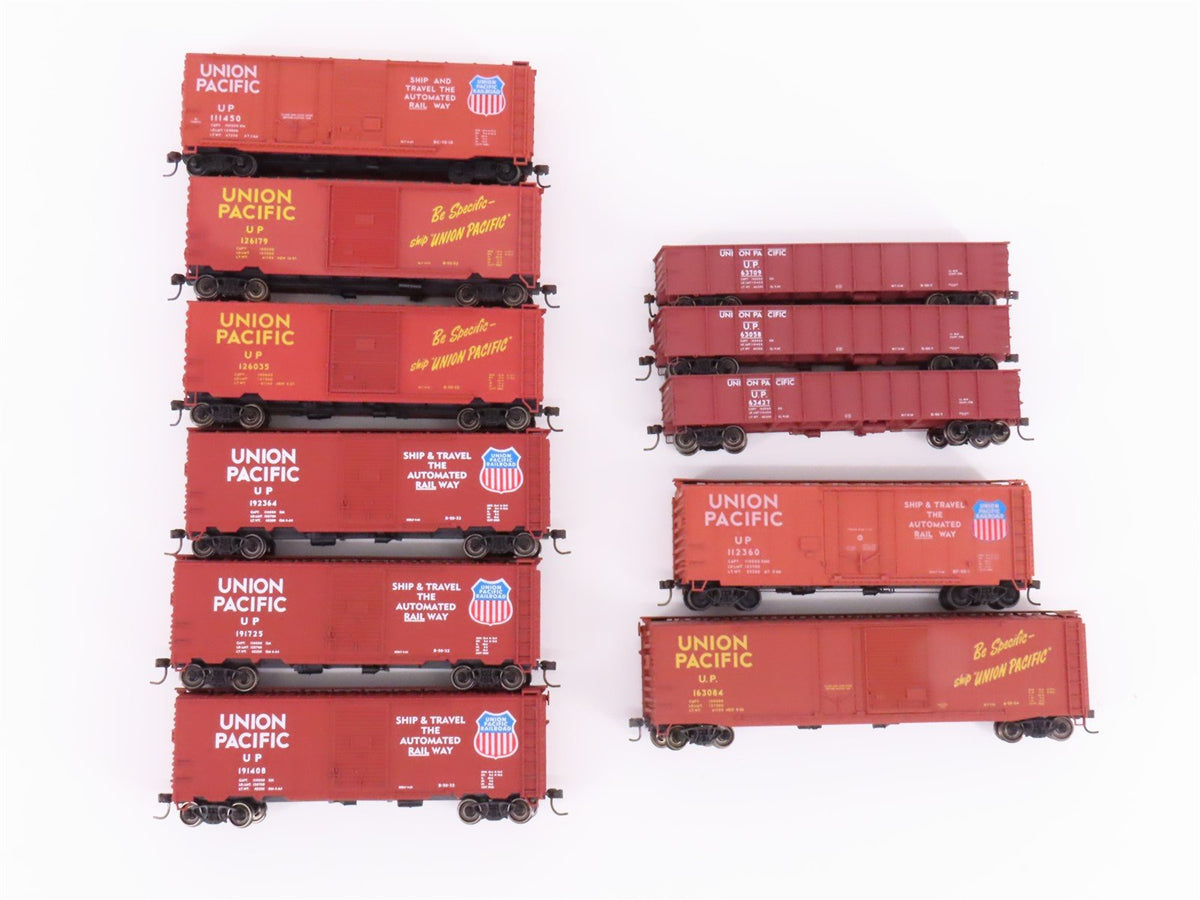 Lot of 11 HO Scale Accurail &amp; Unbranded UP Union Pacific Boxcars &amp; Gondola Cars