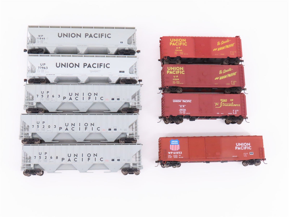 Lot of 9 HO Scale Accurail &amp; Unbranded UP Union Pacific Boxcars &amp; Hopper Cars