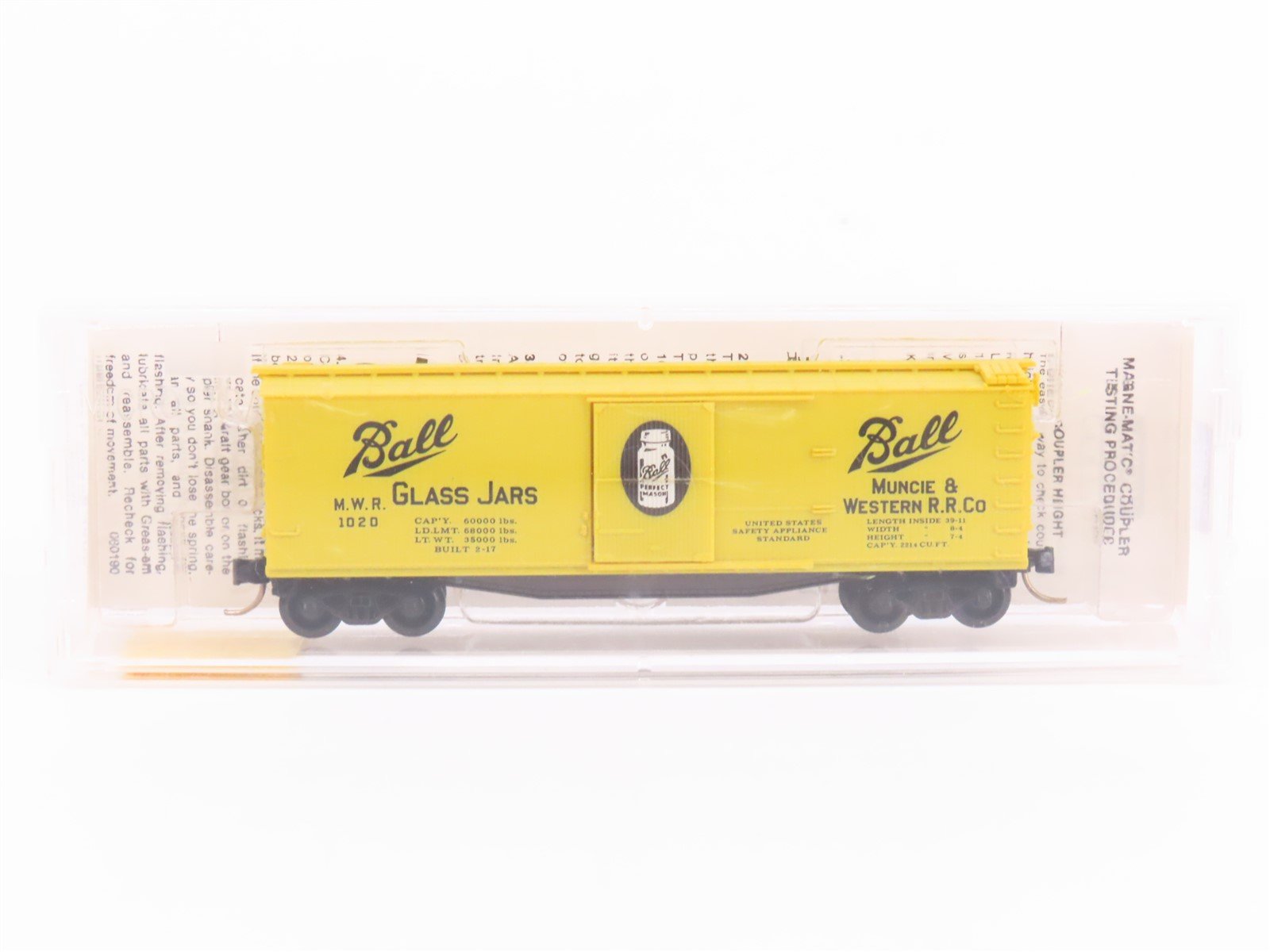 N Scale Micro-Trains MTL 42030 MWR Ball Glass Jars 40' Single Door Box Car #1020