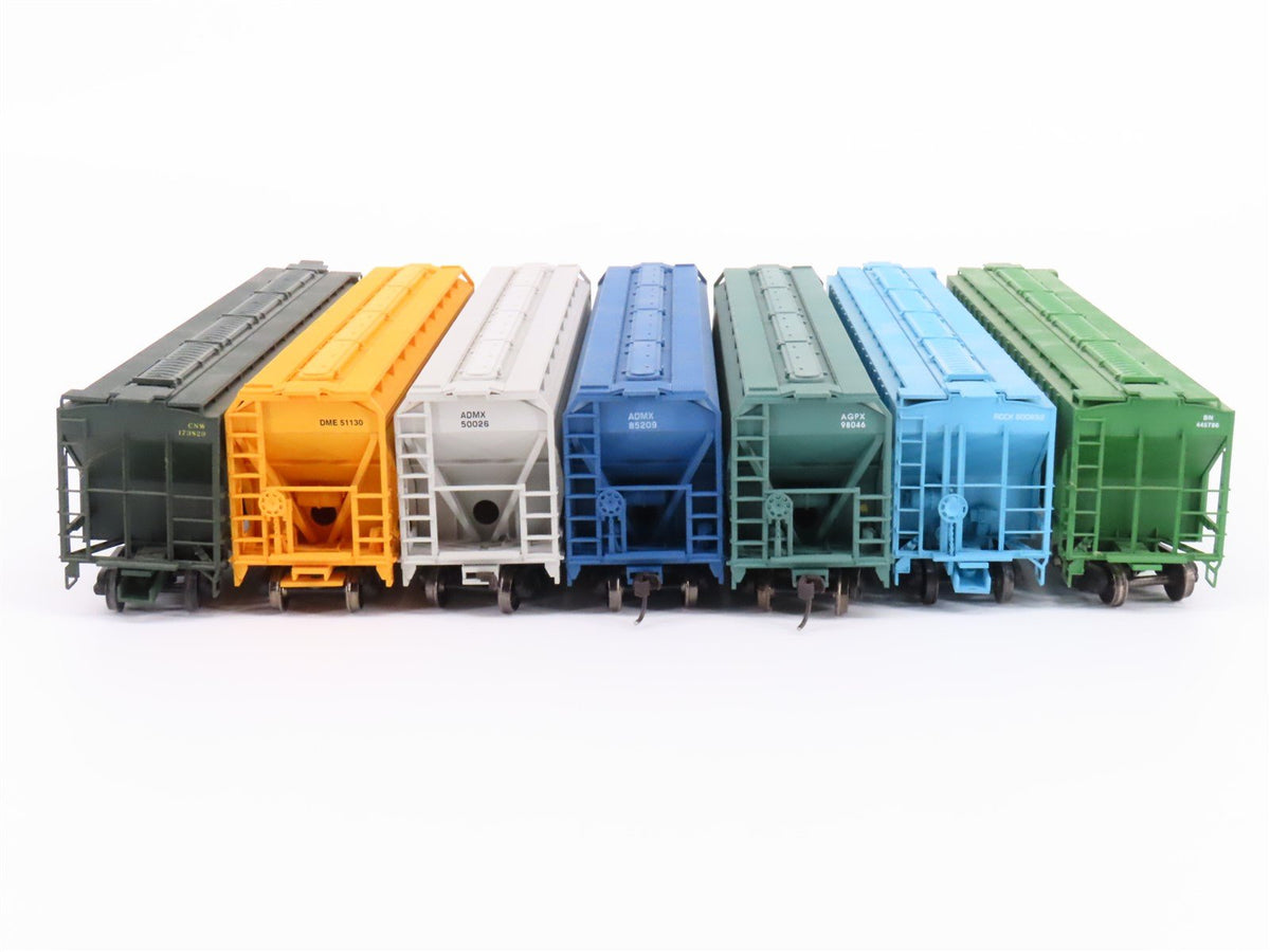 Lot of 7 HO Scale Accurail &amp; Unbranded BN/ROCK/AGPX/ADMX/DME 3-Bay Hopper Cars