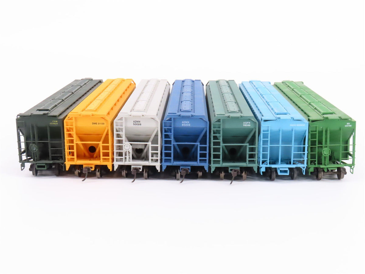 Lot of 7 HO Scale Accurail &amp; Unbranded BN/ROCK/AGPX/ADMX/DME 3-Bay Hopper Cars