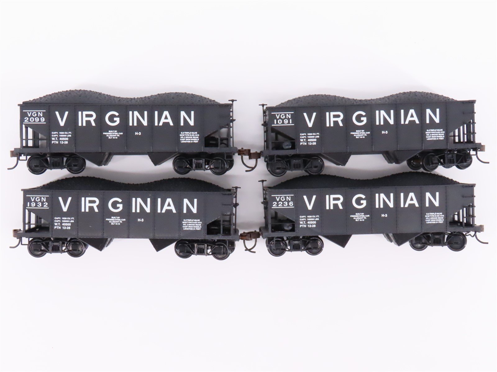 Lot of 4 HO Scale Bowser VGN Virginian 2-Bay Hopper Cars w/ Coal Loads