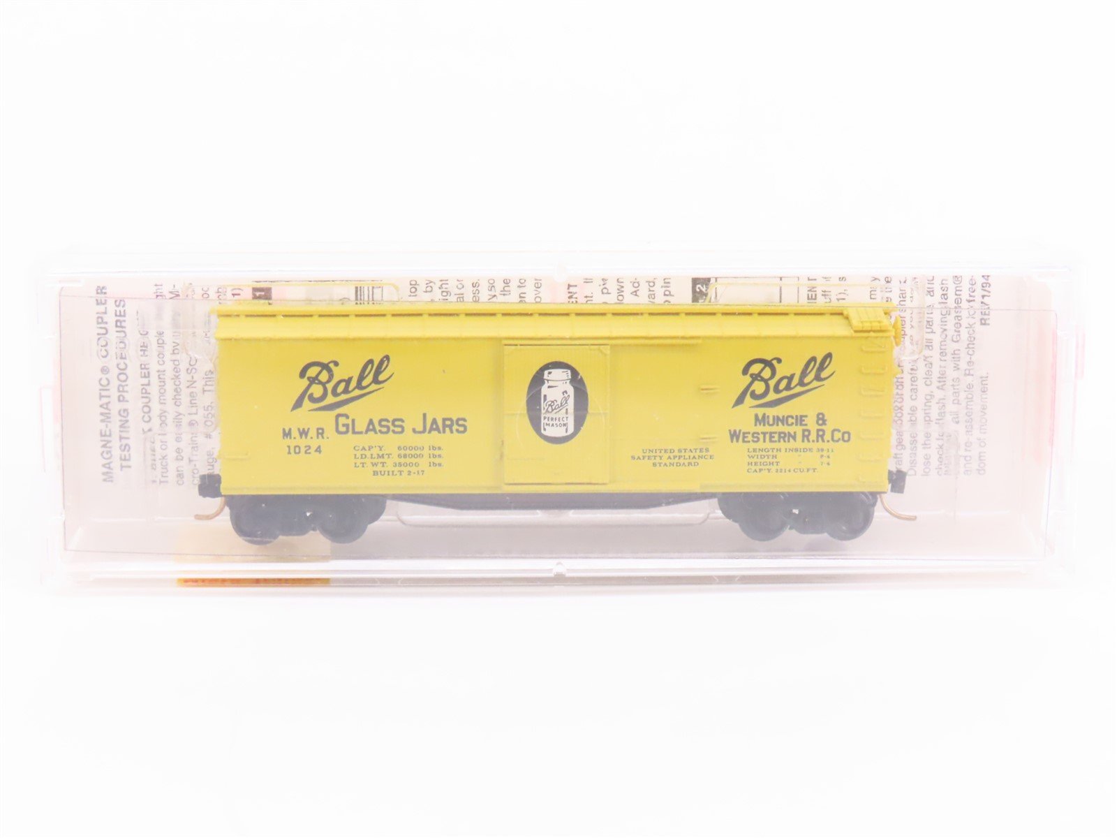 N Scale Micro-Trains MTL 42030 MWR Ball Glass Jars 40' Single Door Box Car #1024