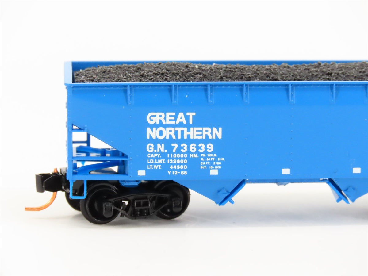 N Micro-Trains MTL 05500522 GN &quot;Big Sky Blue&quot; 2-Bay Hopper #73639 w/ Load