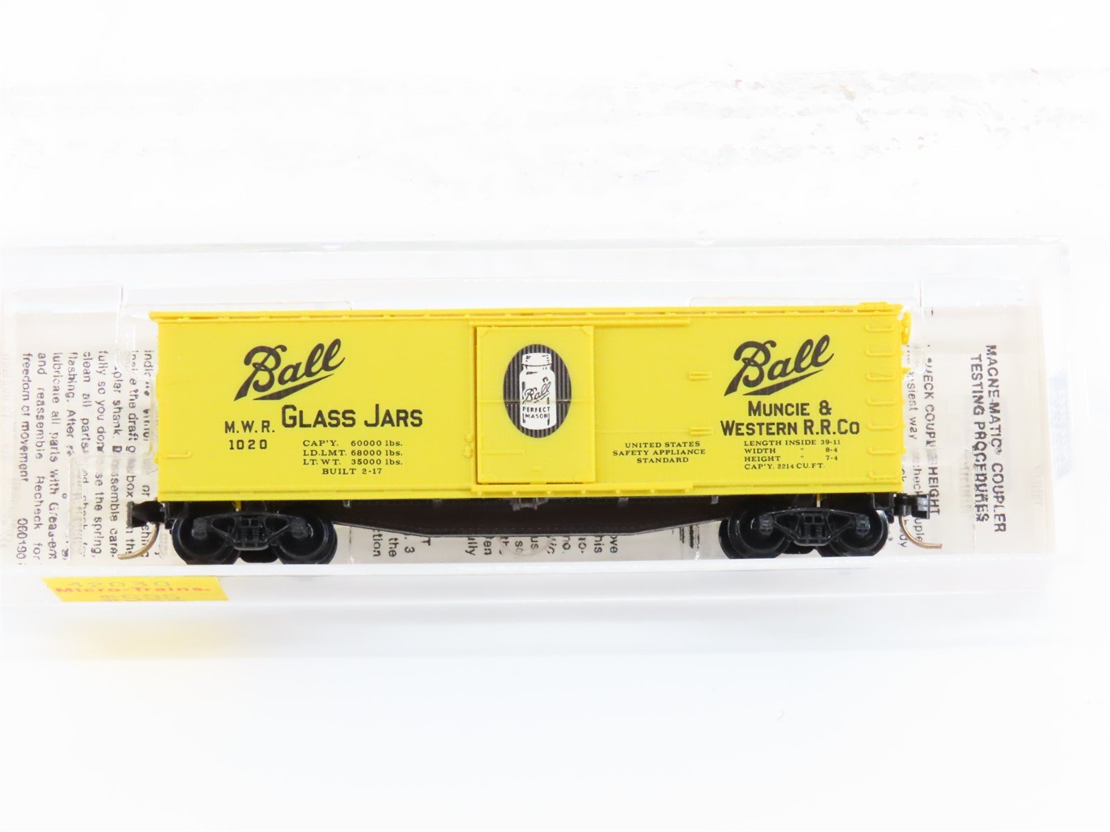 N Scale Micro-Trains MTL 42030 MWR Ball Glass Jars 40' Single Door Box Car #1020