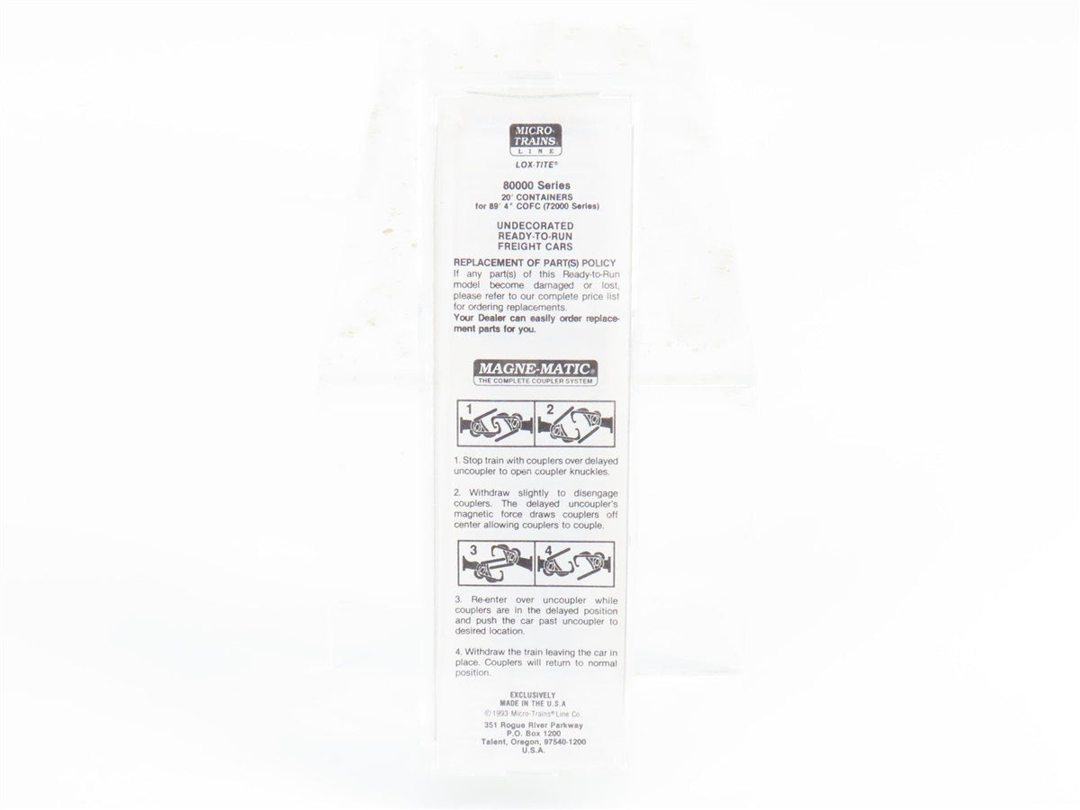 N Scale Micro-Trains MTL 80000 Undecorated 20&#39; Containers 2-Pack
