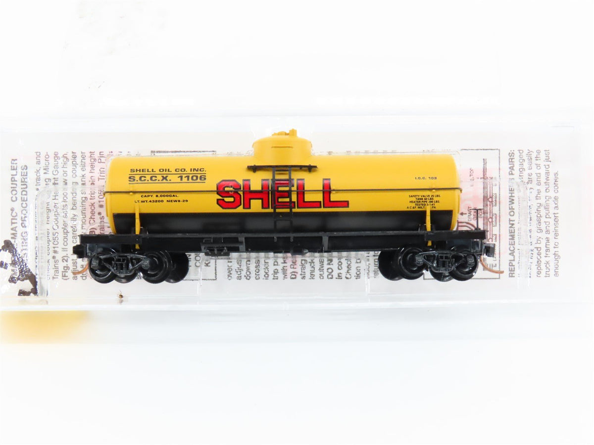 N Scale Micro-Trains MTL 65090/1 SCCX Shell Oil 39&#39; Single Dome Tank Car #1106