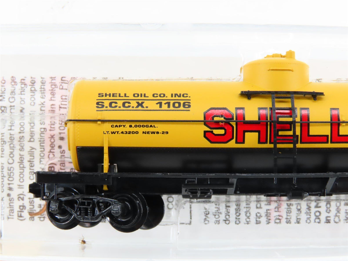 N Scale Micro-Trains MTL 65090/1 SCCX Shell Oil 39&#39; Single Dome Tank Car #1106