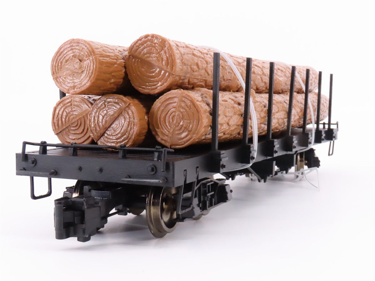 G Scale Bachmann 98470 Unlettered Black Stake Flatcar w/ Log Loads