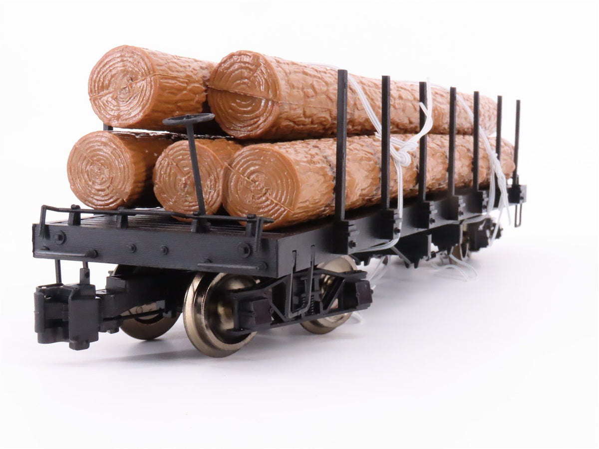 G Scale Bachmann 98470 Unlettered Black Stake Flatcar w/ Log Loads