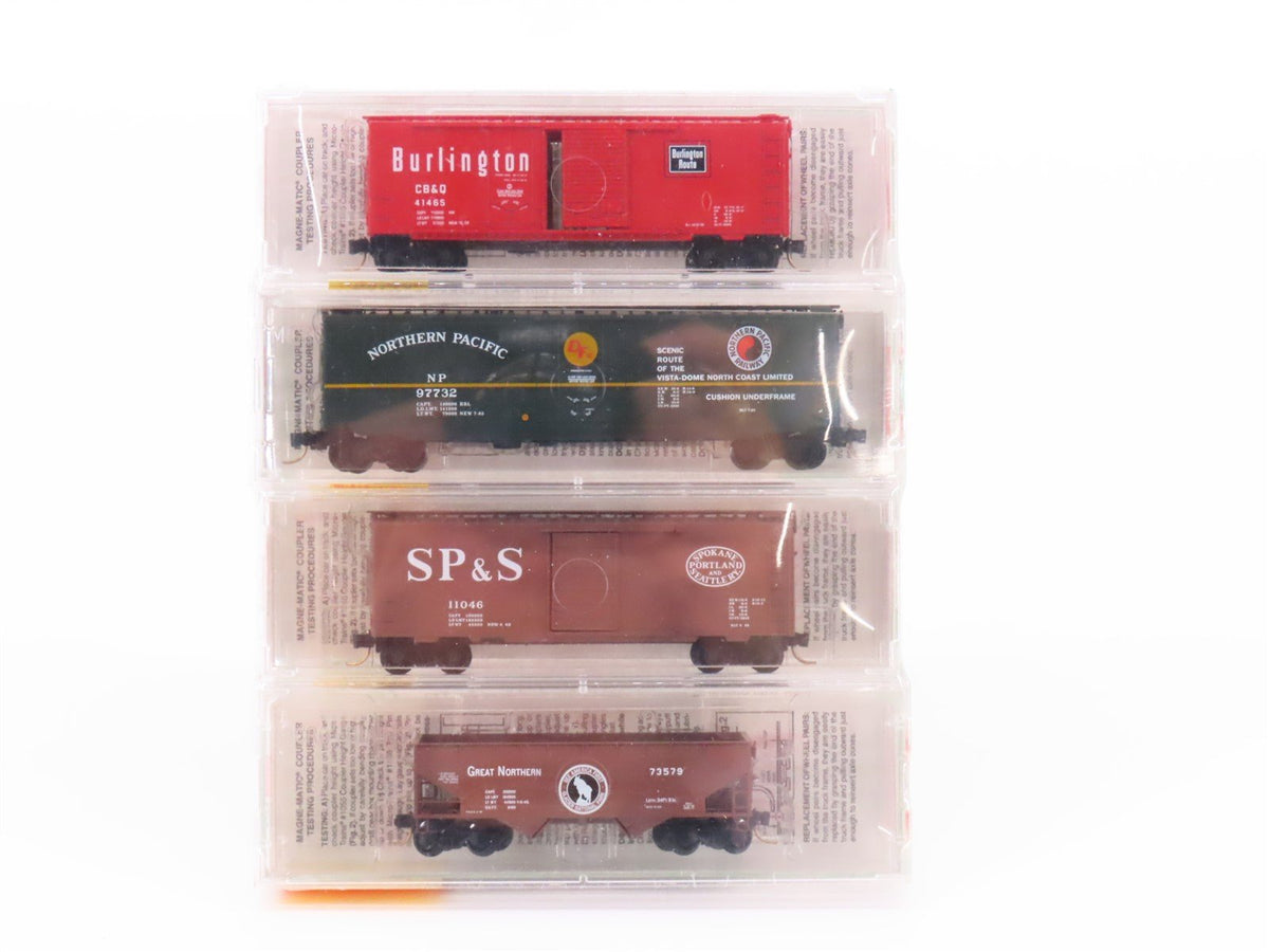 N Micro-Trains MTL 22102 Fallen Flags BN Merger 2-Bay Hopper &amp; Box Cars 4-Pack