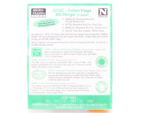 N Micro-Trains MTL 22102 Fallen Flags BN Merger 2-Bay Hopper & Box Cars 4-Pack