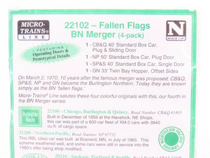 N Micro-Trains MTL 22102 Fallen Flags BN Merger 2-Bay Hopper & Box Cars 4-Pack